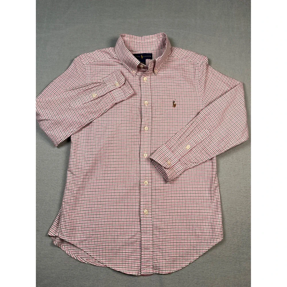 PolRalph Lauren Kid Plaid Button Shirt Med (10-12)   Long‎ Sleeve Cotton new